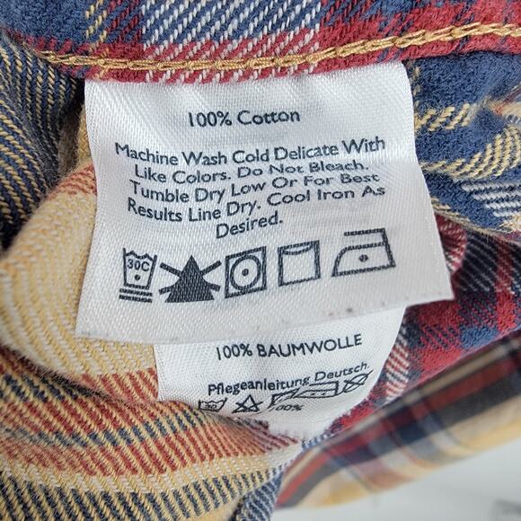 Eddie Bauer Shirt Mens TXL Plaid Yellow Blue Red Button Up Cotton Classic Fit - Picture 6 of 8